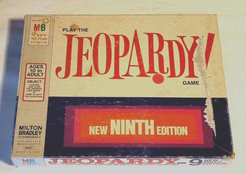 Milton Bradley VINTAGE Jeopardy Game 9th Edition 1972 - Damaged Box - COMPLETE